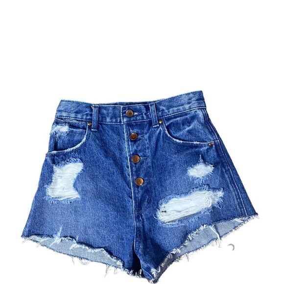 Moussy denim distressed destroyed high rise button fly cheeky shorts 1 - Picture 1 of 6